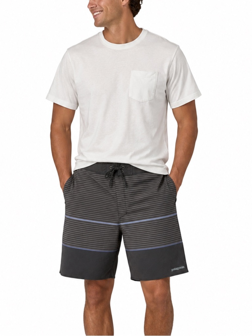 Patagonia Hydro Series Board Shorts Gray Striped Swim Trunks Mens 36